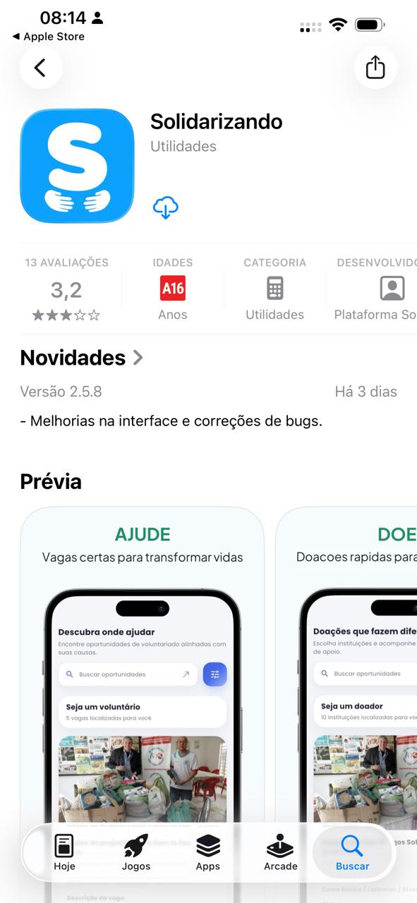 Mockup do aplicativo Solidarizando